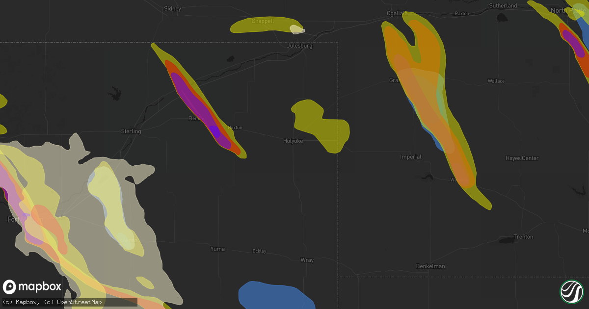 Hail map in Holyoke, CO on June 24, 2026