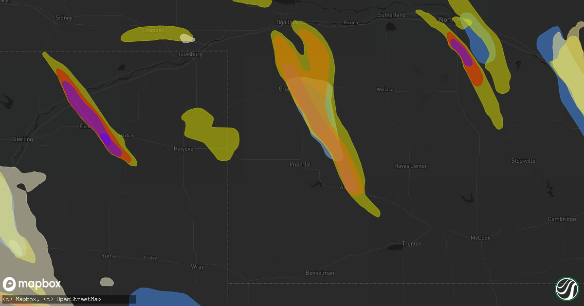 Hail map in Imperial, NE on June 24, 2026