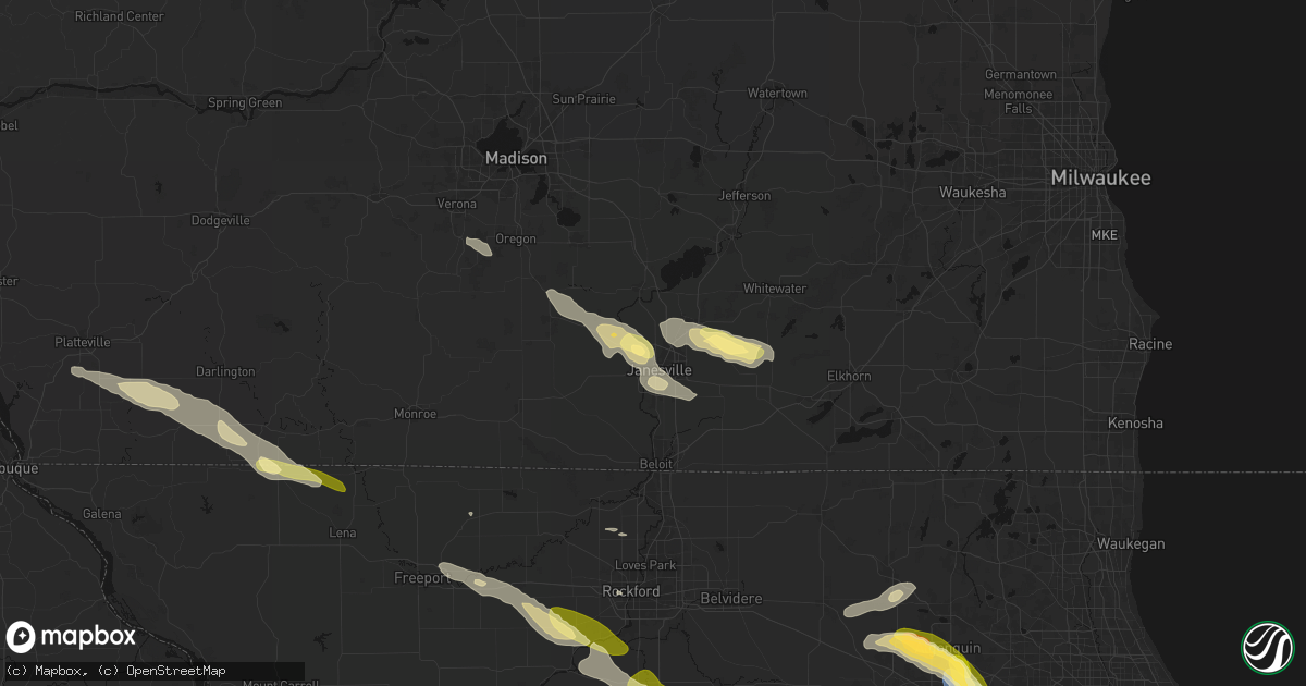 Hail map in Janesville, WI on June 24, 2026