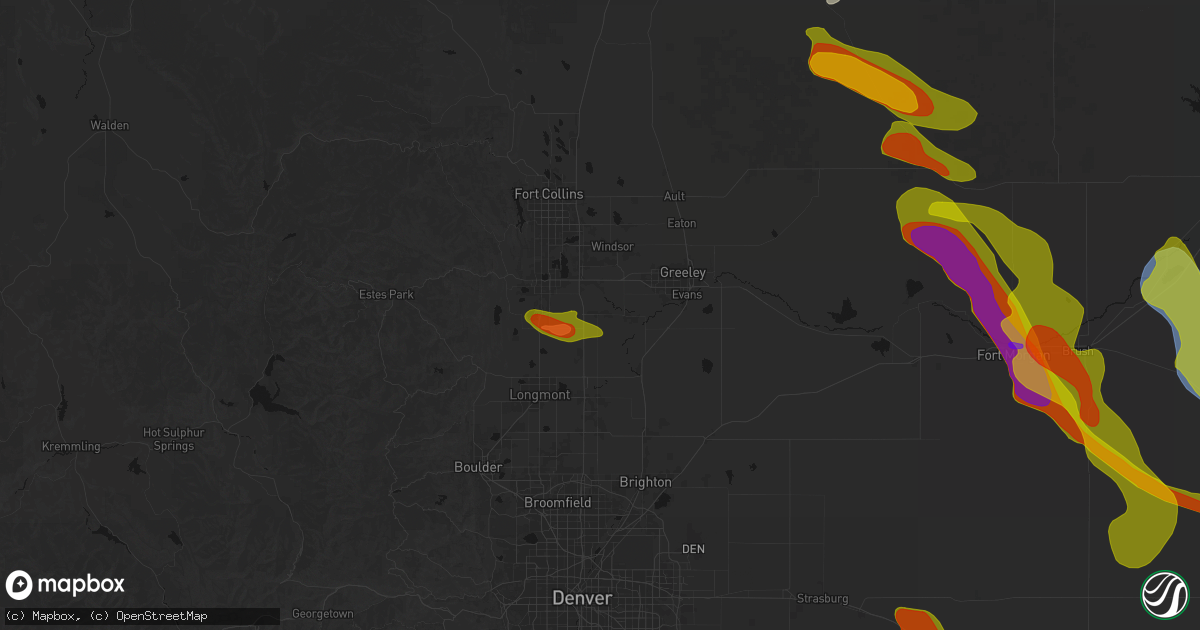 Hail map in Johnstown, CO on June 24, 2026