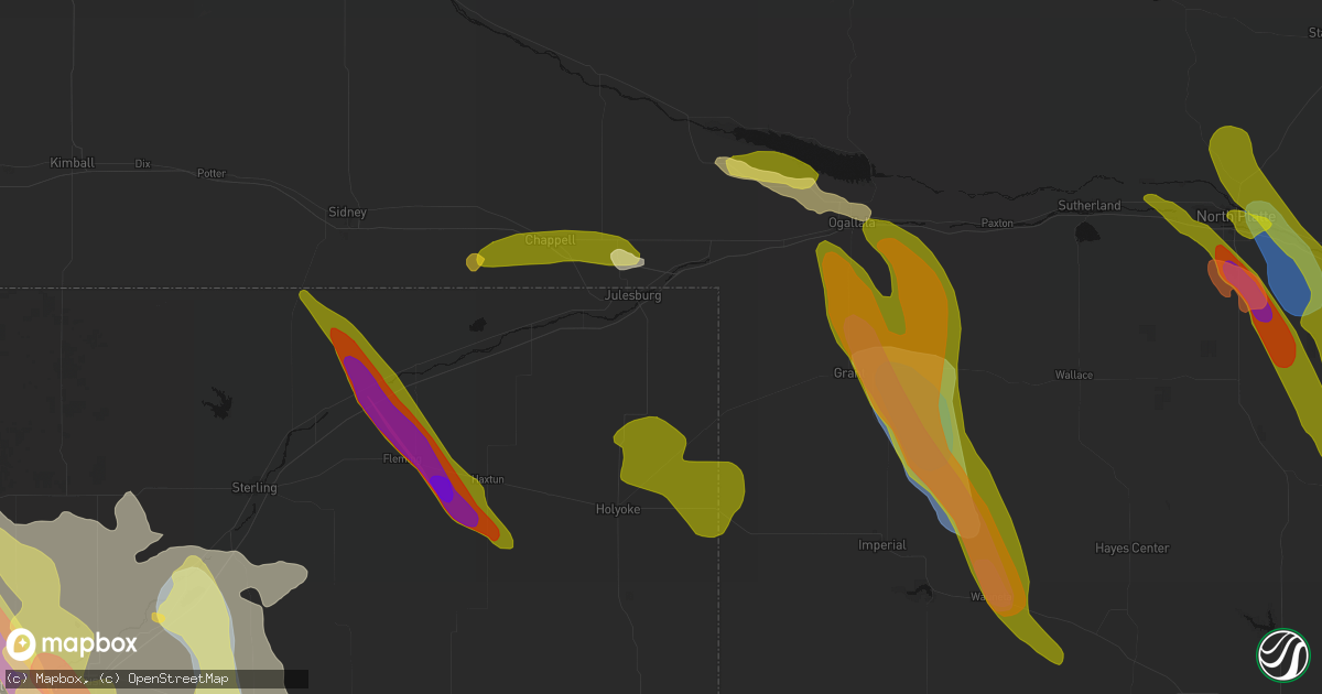 Hail map in Julesburg, CO on June 24, 2026