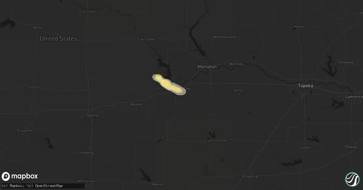 Hail map in Junction City, KS on June 24, 2026