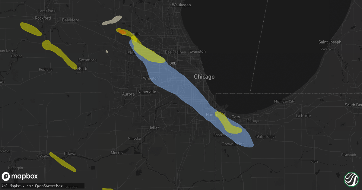 Hail map in Justice, IL on June 24, 2026