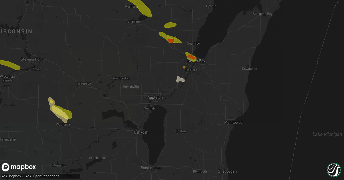 Hail map in Kaukauna, WI on June 24, 2026