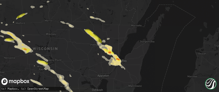 Hail map in Krakow, WI on June 24, 2026