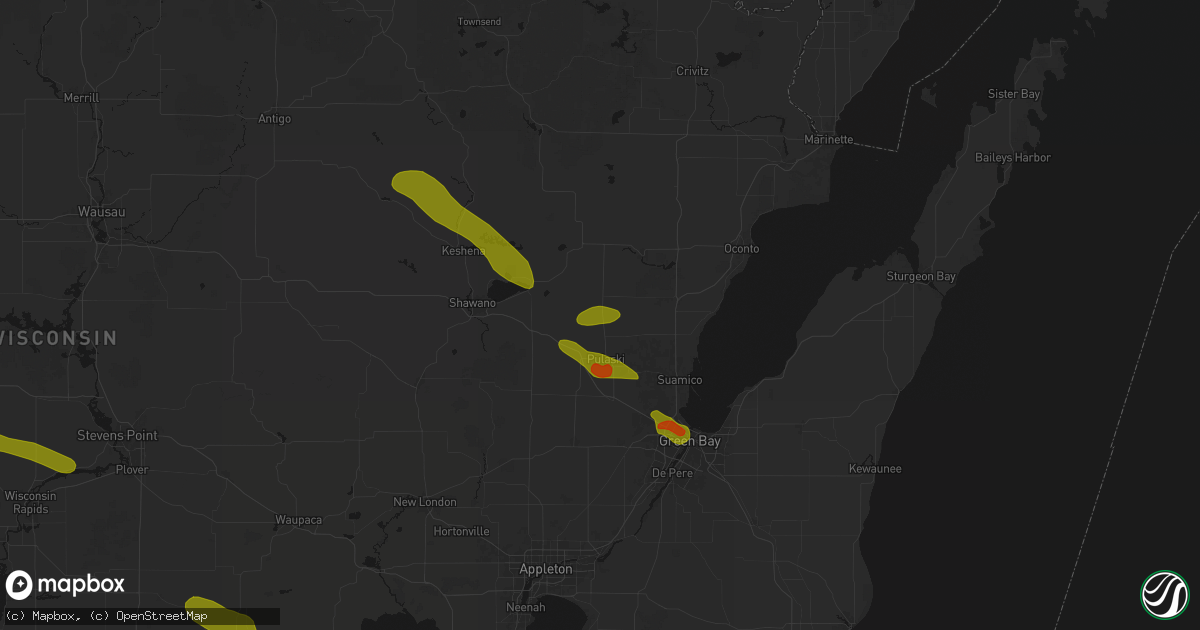 Hail map in Krakow, WI on June 24, 2026