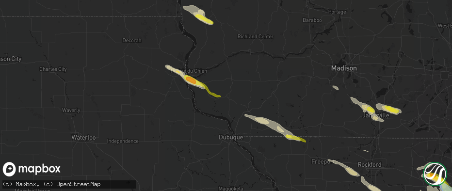 Hail map in Lancaster, WI on June 24, 2026
