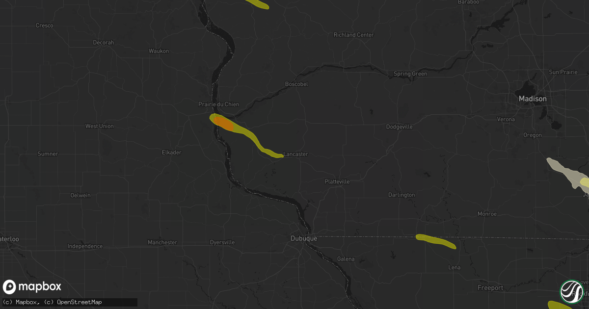 Hail map in Lancaster, WI on June 24, 2026