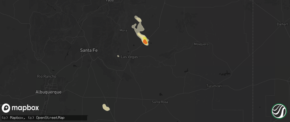 Hail map in Las Vegas, NM on June 24, 2026
