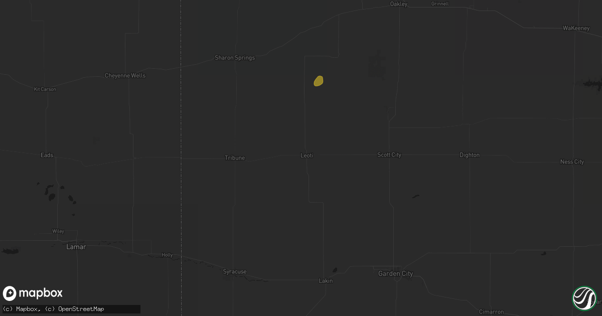 Hail map in Leoti, KS on June 24, 2026