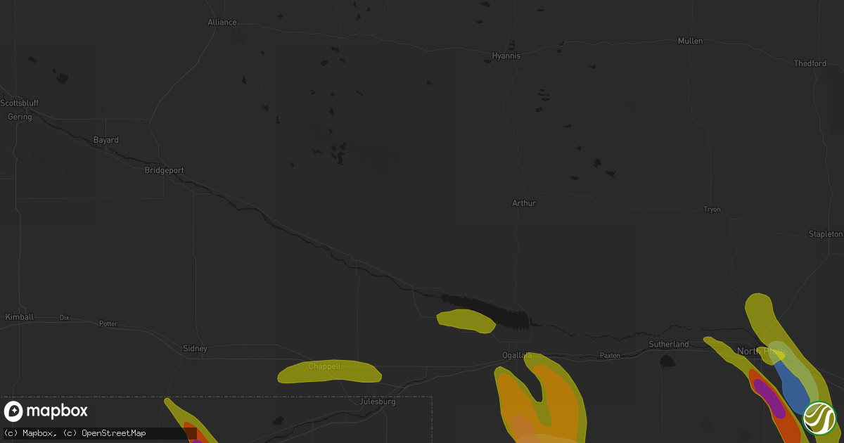 Hail map in Lewellen, NE on June 24, 2026