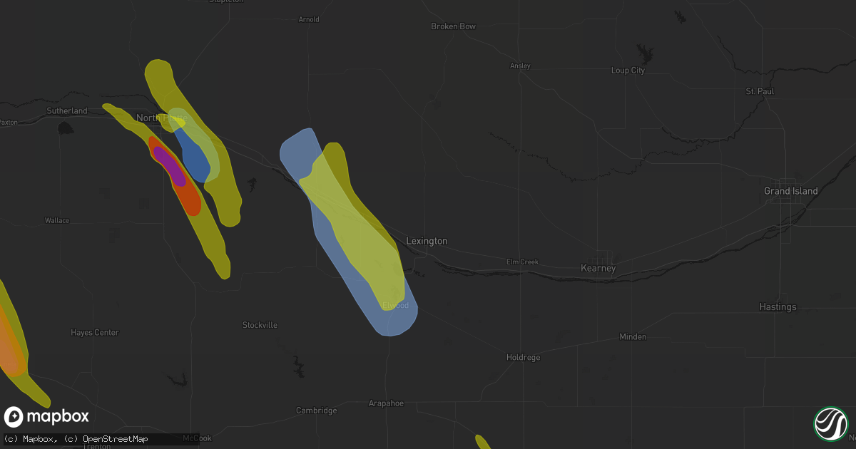 Hail map in Lexington, NE on June 24, 2026