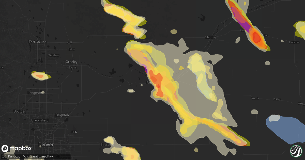 Hail map in Log Lane Village, CO on June 24, 2026