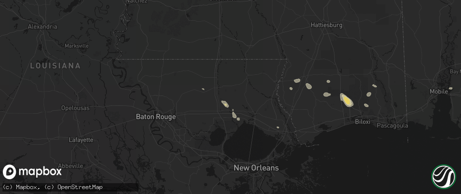 Hail map in Loranger, LA on June 24, 2026