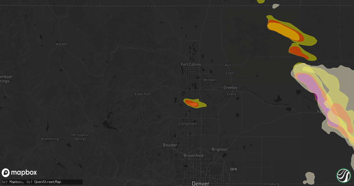 Hail map in Loveland, CO on June 24, 2026