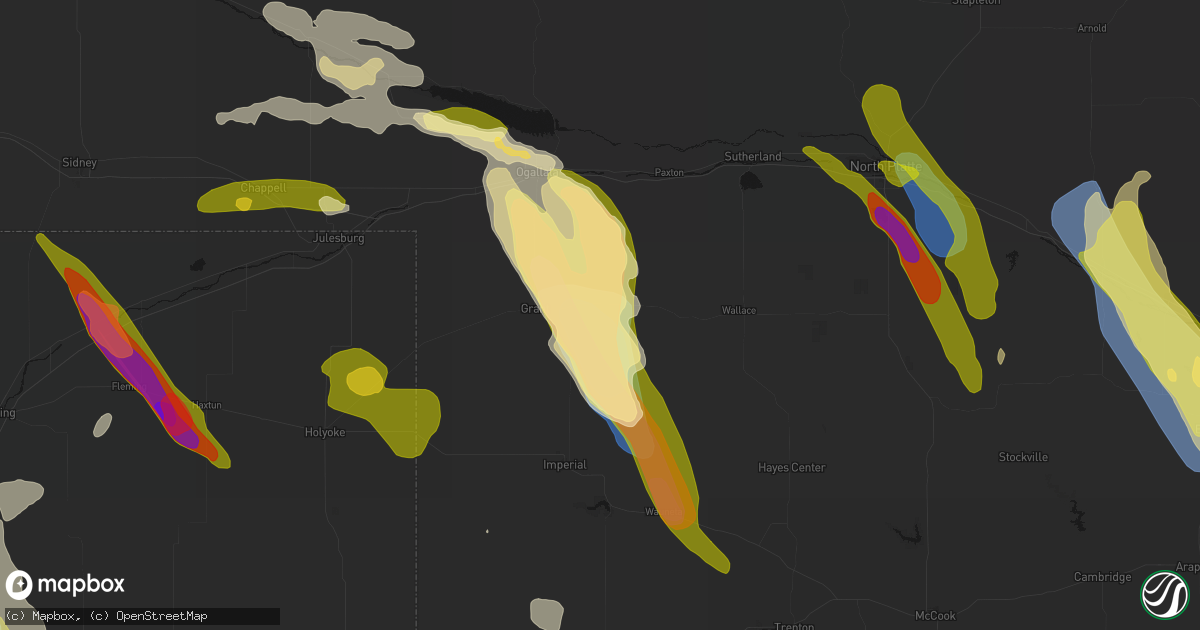 Hail map in Madrid, NE on June 24, 2026