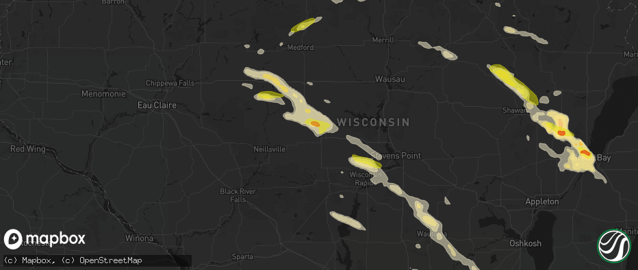 Hail map in Marshfield, WI on June 24, 2026
