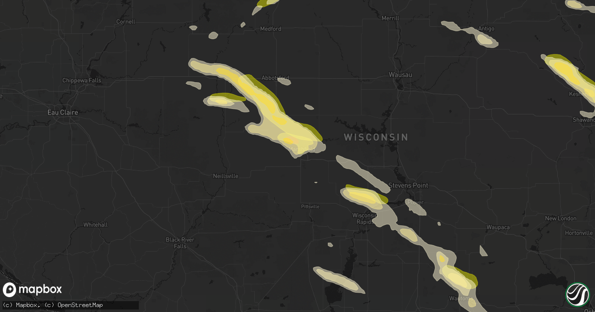 Hail map in Marshfield, WI on June 24, 2026