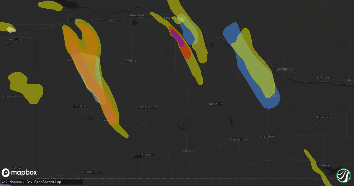 Hail map in Maywood, NE on June 24, 2026