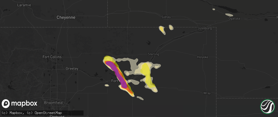 Hail map in Merino, CO on June 24, 2026