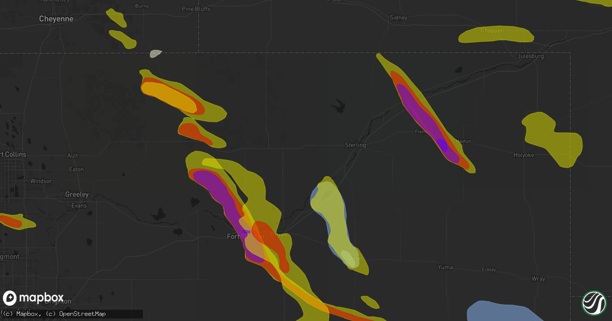 Hail map in Merino, CO on June 24, 2026