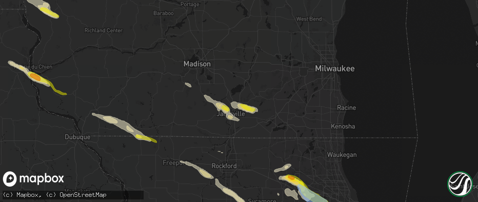 Hail map in Milton, WI on June 24, 2026