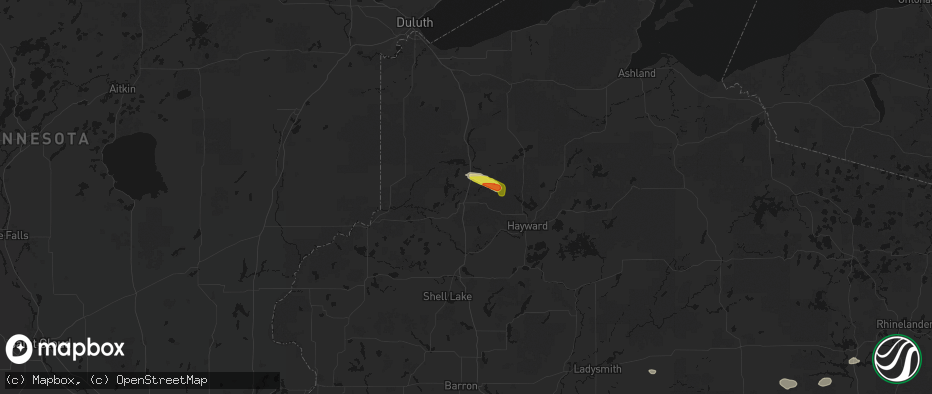 Hail map in Minong, WI on June 24, 2026
