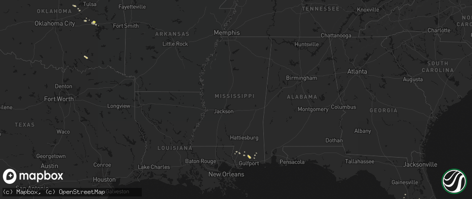Hail map in Mississippi on June 24, 2026