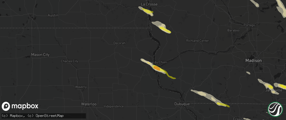 Hail map in Monona, IA on June 24, 2026