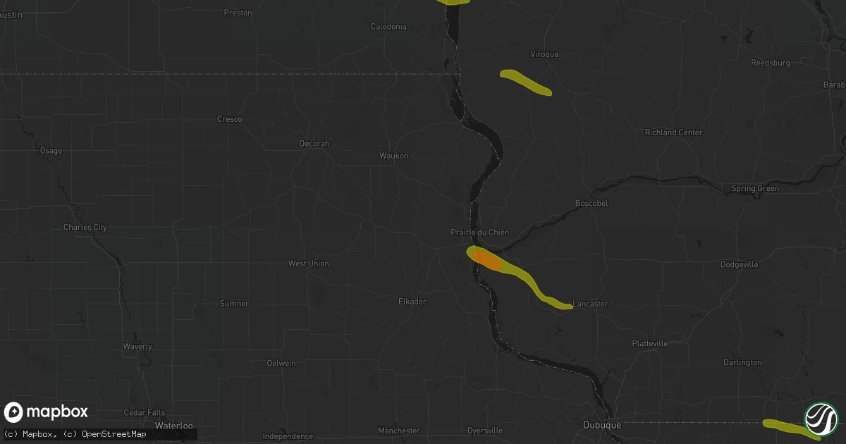 Hail map in Monona, IA on June 24, 2026
