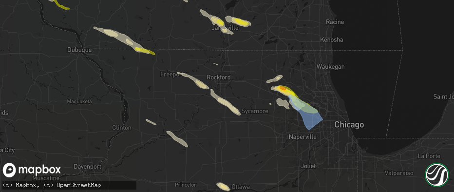 Hail map in Monroe Center, IL on June 24, 2026