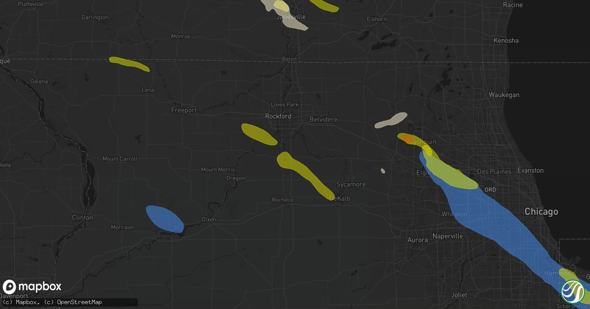 Hail map in Monroe Center, IL on June 24, 2026