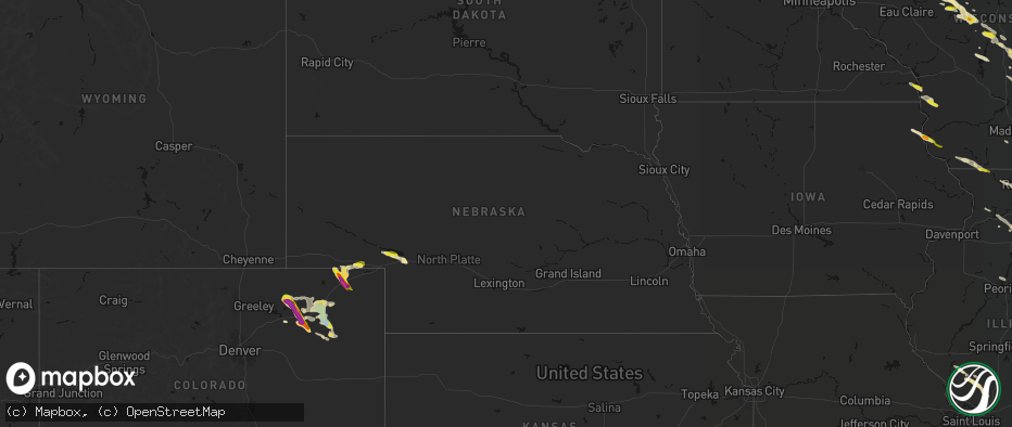 Hail map in Nebraska on June 24, 2026