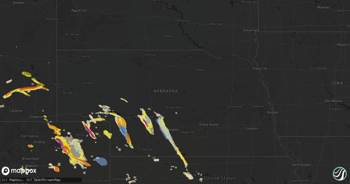 Hail map in Nebraska on June 24, 2026