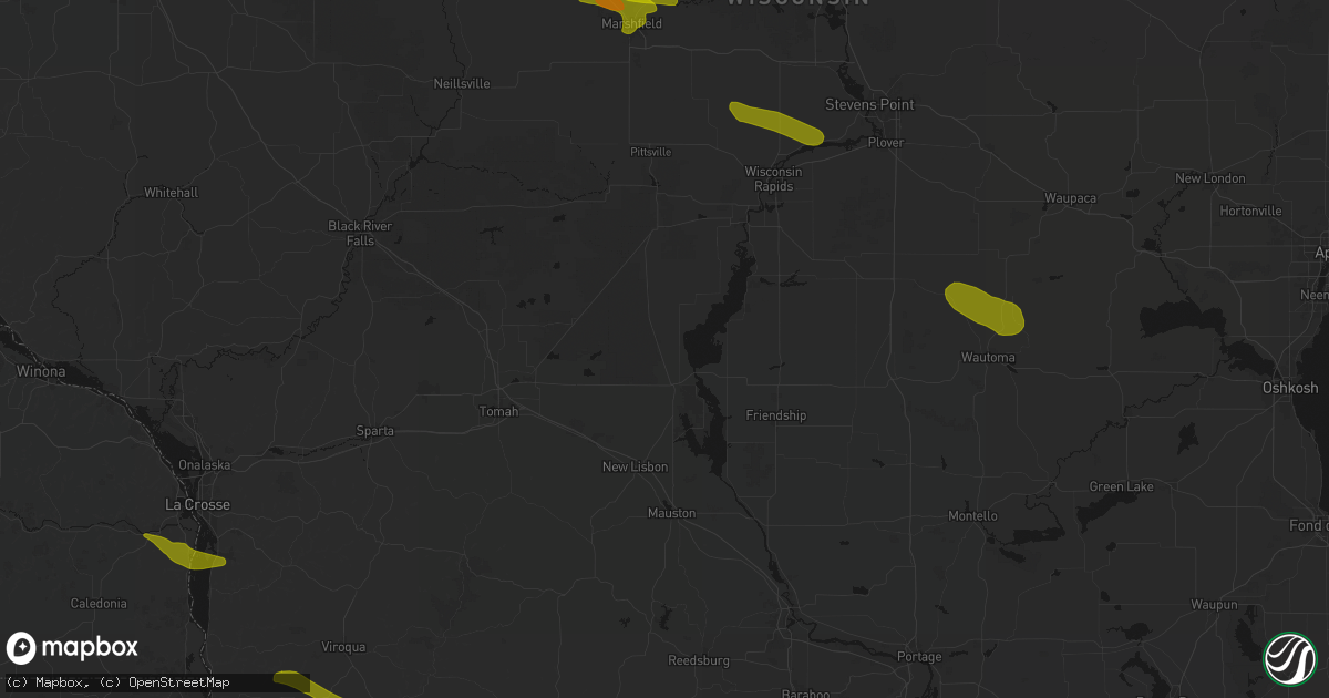 Hail map in Necedah, WI on June 24, 2026