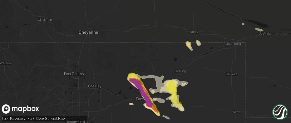 Hail map in New Raymer, CO on June 24, 2026