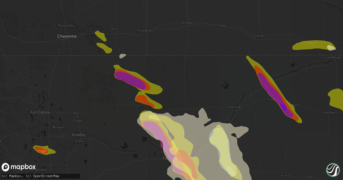 Hail map in New Raymer, CO on June 24, 2026