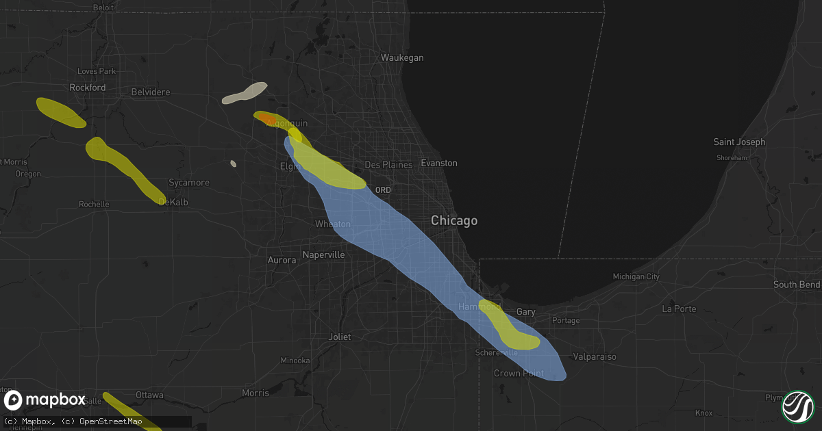 Hail map in Oak Park, IL on June 24, 2026