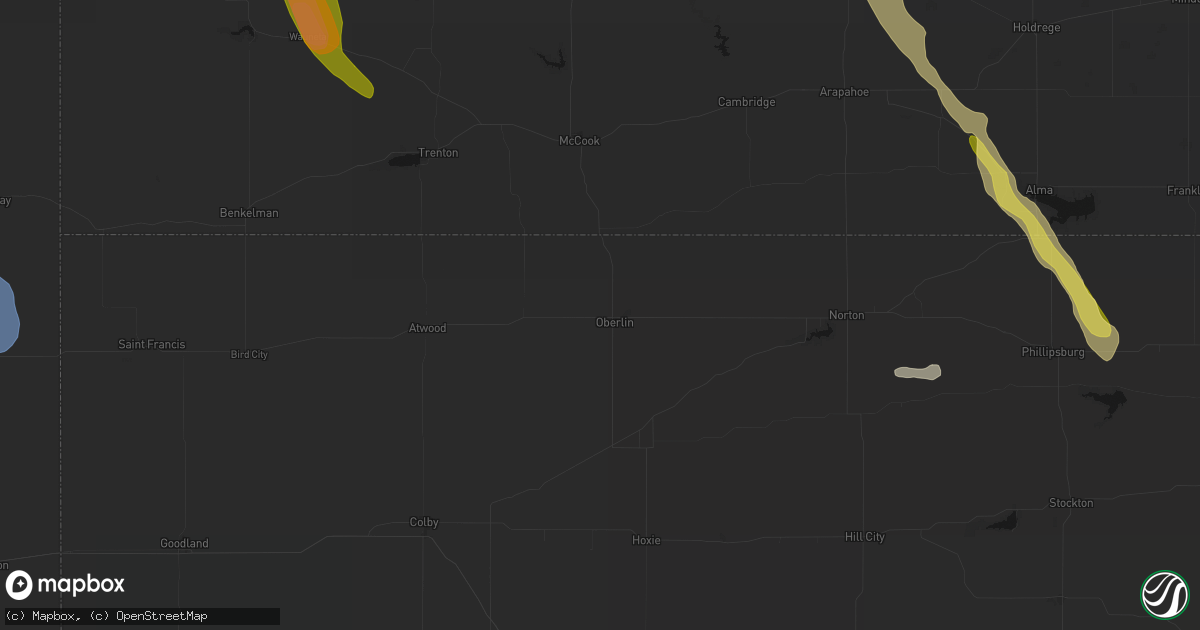 Hail map in Oberlin, KS on June 24, 2026