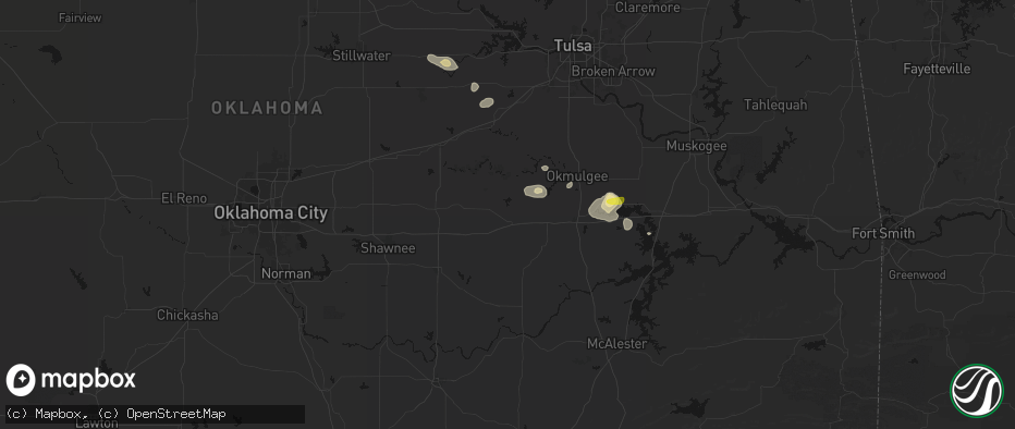Hail map in Okemah, OK on June 24, 2026