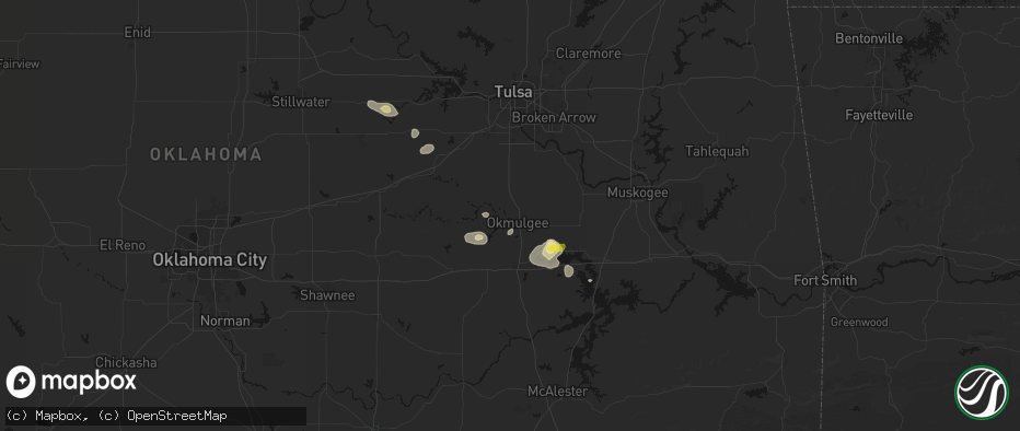 Hail map in Okmulgee, OK on June 24, 2026