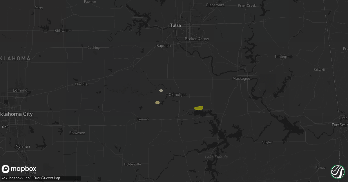 Hail map in Okmulgee, OK on June 24, 2026