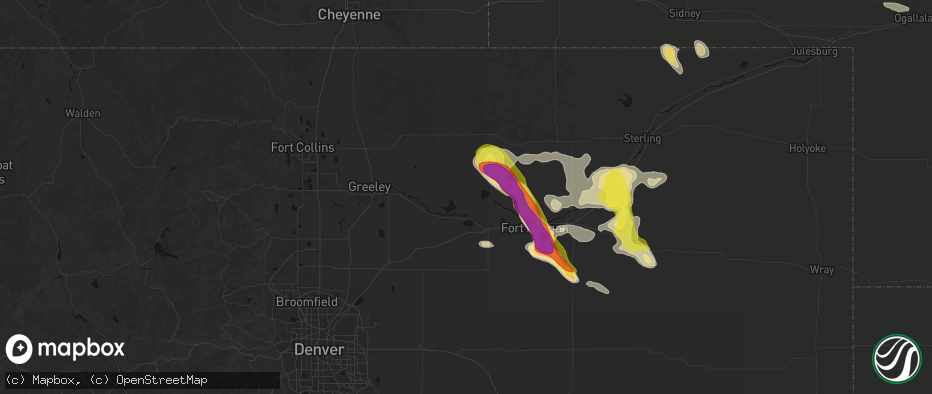 Hail map in Orchard, CO on June 24, 2026