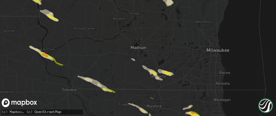 Hail map in Oregon, WI on June 24, 2026