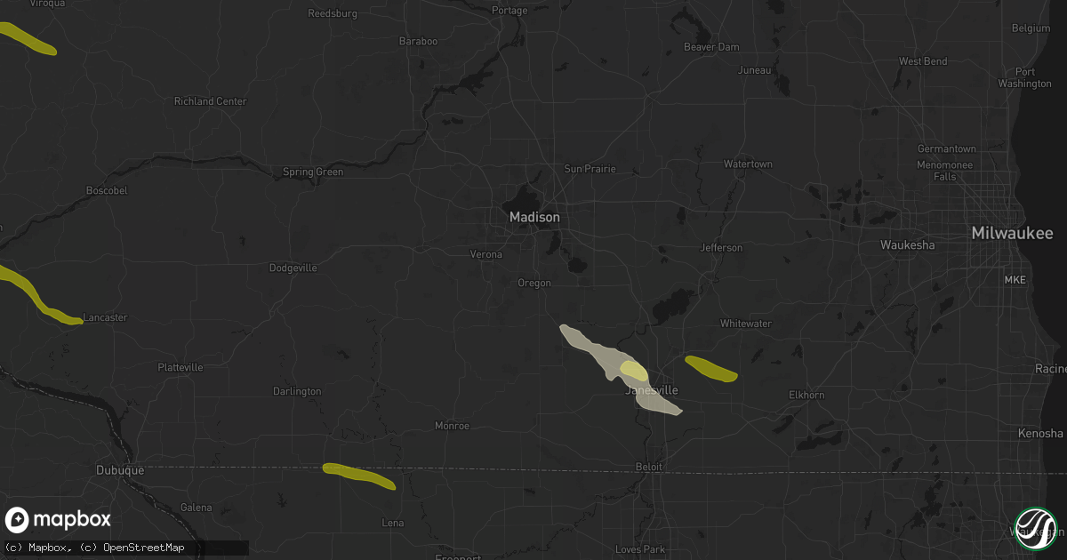 Hail map in Oregon, WI on June 24, 2026