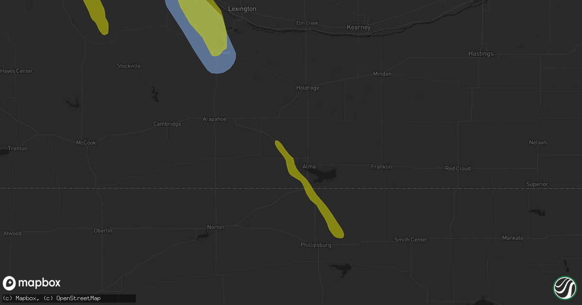 Hail map in Orleans, NE on June 24, 2026