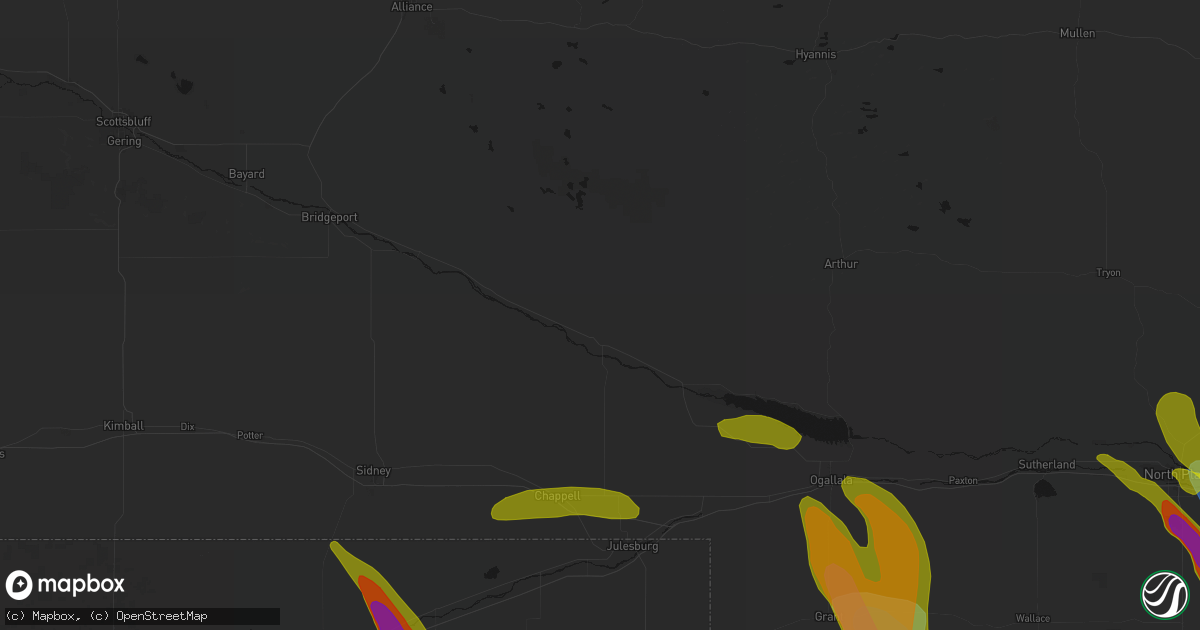 Hail map in Oshkosh, NE on June 24, 2026