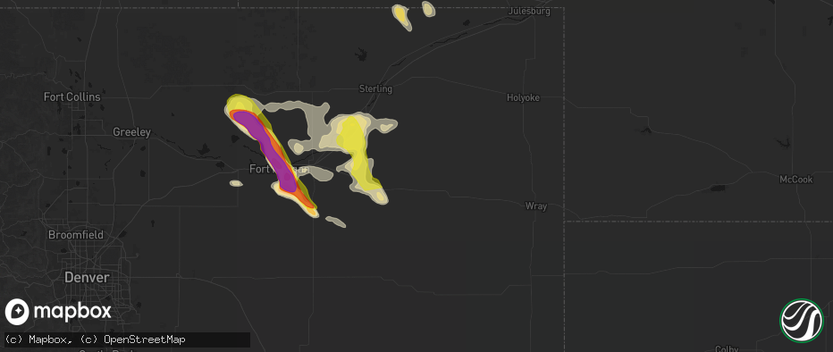 Hail map in Otis, CO on June 24, 2026