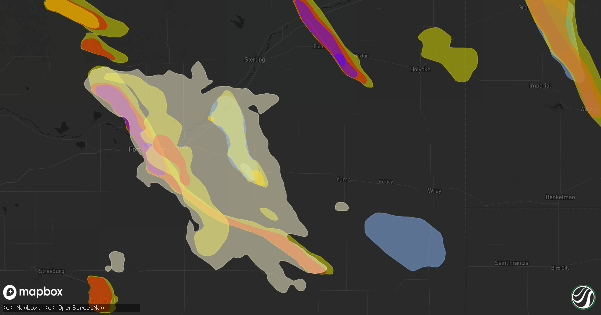 Hail map in Otis, CO on June 24, 2026