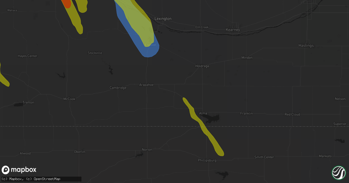 Hail map in Oxford, NE on June 24, 2026